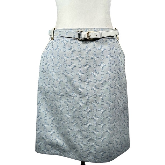 CELINE Vintage Belted Monogram Logo Canvas & Leather Trim Skirt - Picture 16 of 16